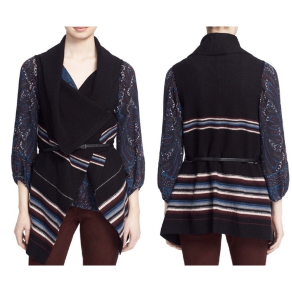 Joie Women's Small Black Ligiere 100% Wool Wrap Draped Collar Sweater Cardigan